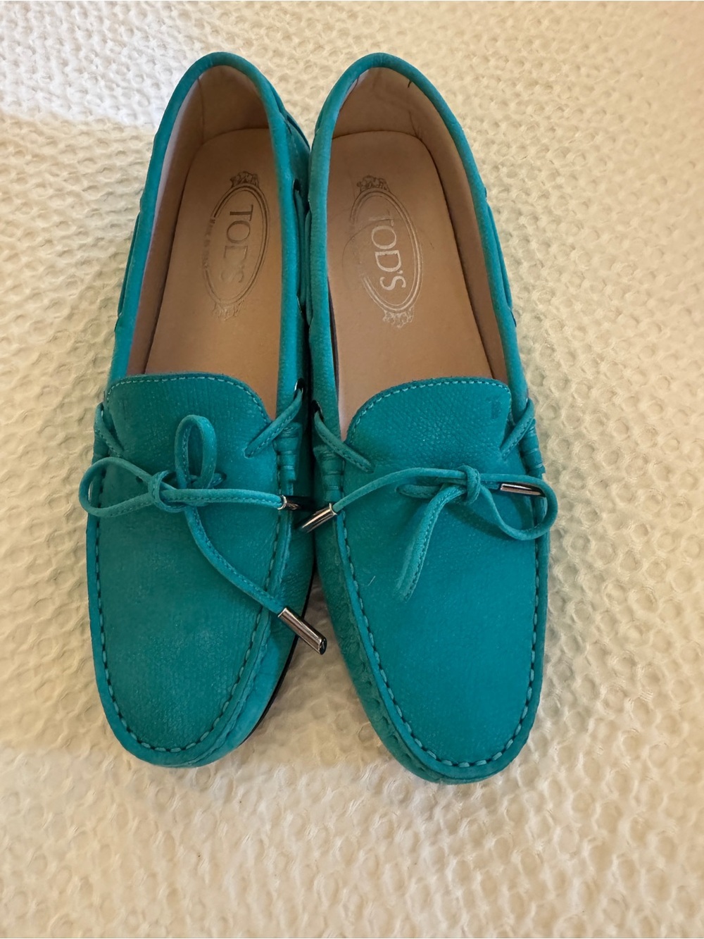 TOD'S Teal Suede Moccasin Driving Loafers